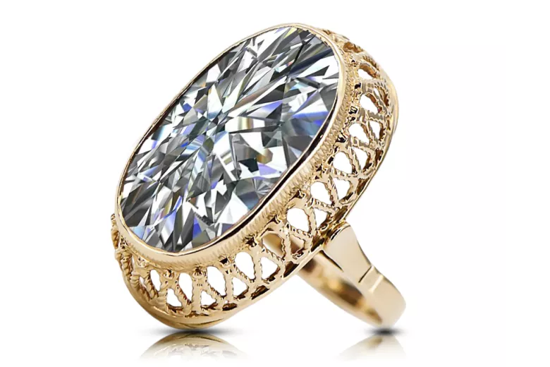 14k żółte złoto Cyrkonia Pierścionek Styl Vintage vrc129y